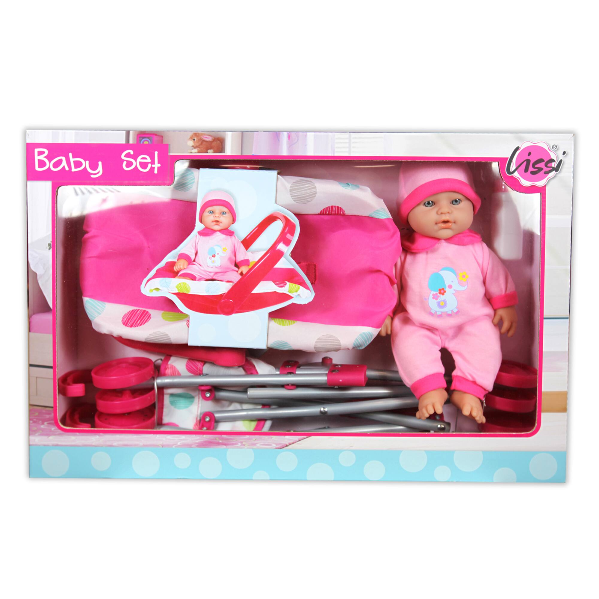 Lissi Dolls 12" Twin Baby Dolls with Twin Jogger Stroller